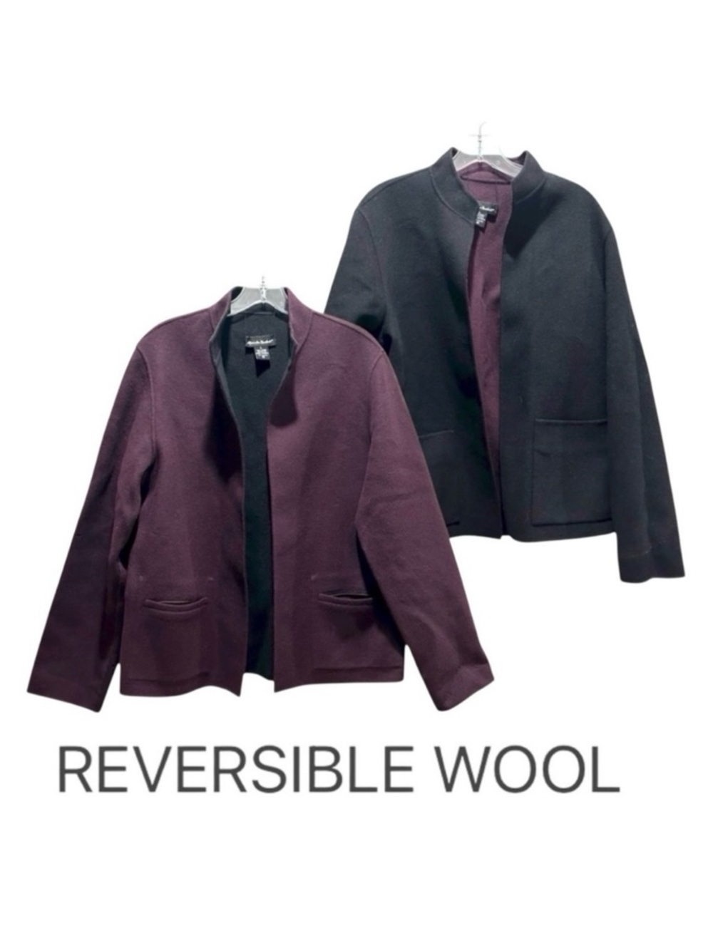 Alexandra Bartlett Black and Plum Reversible Open Front Wool Jacket - Large